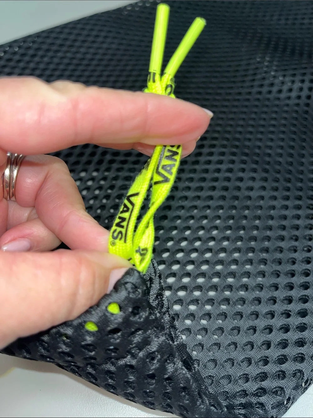 Vans Black Mesh Pouch with Neon Yellow Drawstring